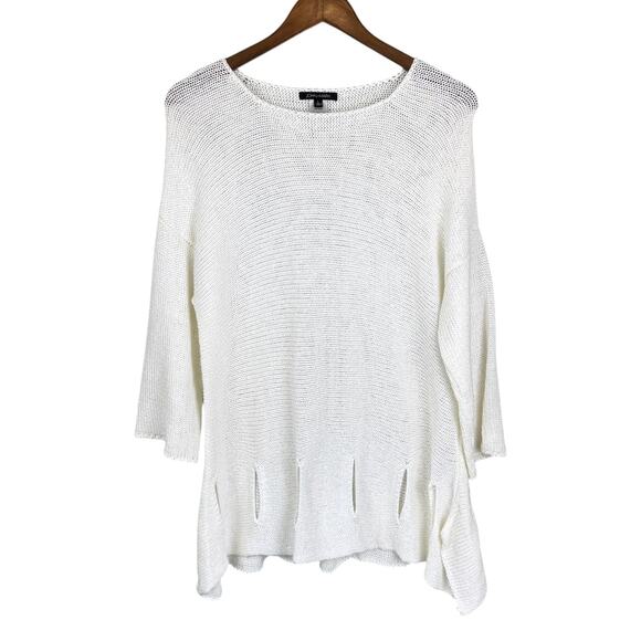 John Mark Ivory White Open Knit Cut Out Hem A-line Tunic Sweater - Picture 8 of 11